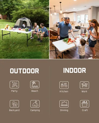 Vista 8 de FanttikOutdoor Mesa plegable de plástico de 6 pies de ajuste rápido para Granito blanco