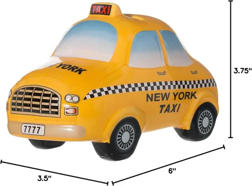Vista 4 de Hucha de cerámica para taxi de la ciudad de Nueva York, con licencia oficial, diseño amarillo y a cuadros, 6 pulgadas de largo x 3.5 pulgadas