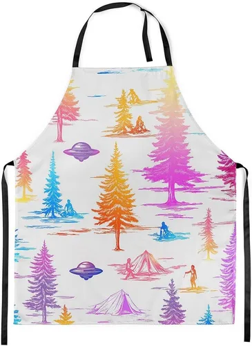 Vista 11 de Castle Fairy Delantal de cocina Alien UFO Retro Jungle Sketch Delantal Blue Black