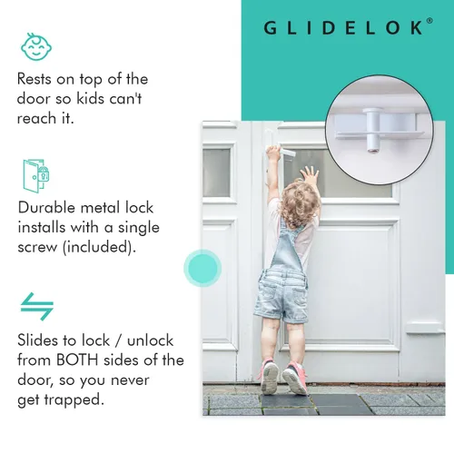 Vista 3 de GlideLok - Cerradura superior para puerta de seguridad infantil GlideLok para puertas interiores y exteriores Bloquea y desbloquea desde ambos
