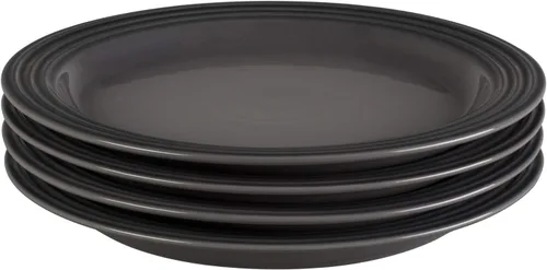 Vista 2 de Le Creuset Juego de 4 platos llanos de gres, 10.5 pulgadas cada uno, Caribe