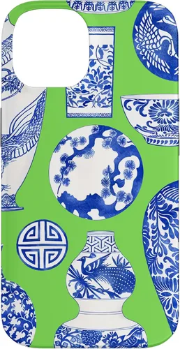 Vista 4 de Blue Willow Chinoiserie Pagoda Ginger Jar Preppy Blue Green Case para iPhone 16