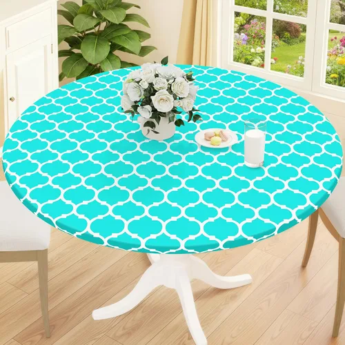 Vista 14 de Smiry Mantel redondo de pícnic, fundas de mesa elásticas impermeables para mesas de 18 a 24 pulgadas, manteles de vinilo con parte trasera