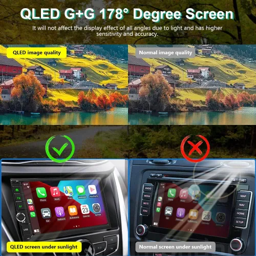 Vista 4 de Double Din Car Stereo Wireless Carplay Android Auto,7 Inch QLED Touch Screen Car Radio with AHD Rearview Backup Camera Bluetooth Dual Mic Mirror