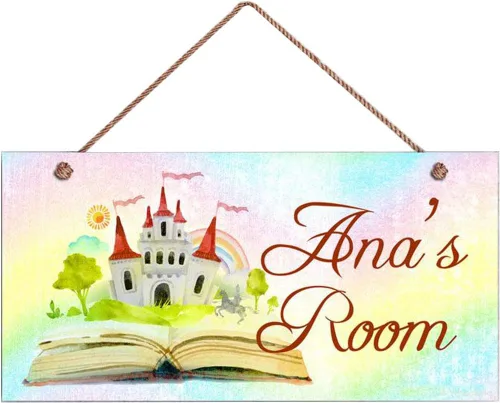 Vista 2 de XIUXZMM Letrero de hipopótamo, letrero personalizado de bosque, nombre del niño, letrero de puerta para niños, decoración de guardería de bebé