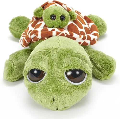 Vista 2 de The Petting Zoo Peluche de tortuga marina para mamá y bebé, regalos para niños, animales oceánicos Pocketz, juguete de peluche de tortuga marina