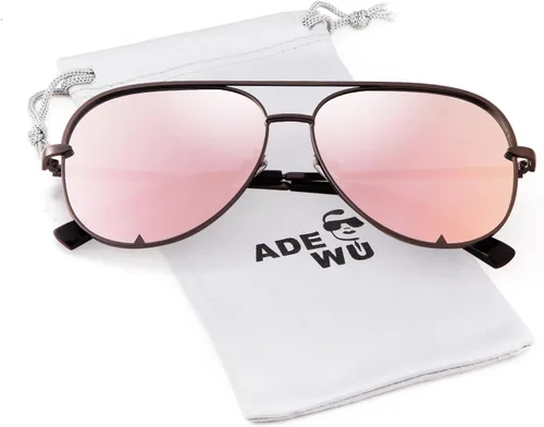 Vista 7 de ADE WU Gafas de sol estilo aviador retro de gran tamaño para mujer, clásicas, negras, doradas, de metal, vintage, grandes pilotos