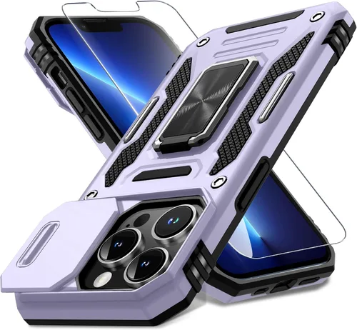 Vista 82 de DEERLAMN Funda para iPhone Xs Max con funda deslizante para cámara + protector de pantalla, soporte giratorio de anillo de grado militar a prueba