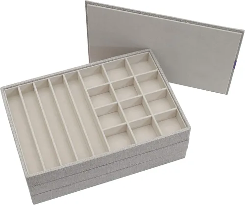 Vista 3 de Household Essentials Juego de bandeja organizadora de joyas gris con tapa extraíble