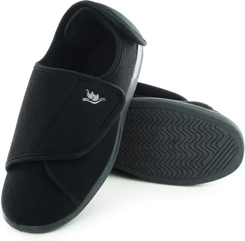 Vista 2 de Pantuflas para diabéticos de espuma viscoelástica 80-D para hombre con cierres ajustables, anchura extra ancha, cómodas, cálidas, de forro polar