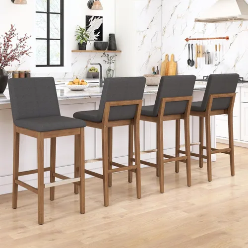 Vista 23 de chairus Juego de 2 taburetes de bar modernos de altura de mostrador de 26 pulgadas, taburetes tapizados de lino con respaldo y reposapiés de metal