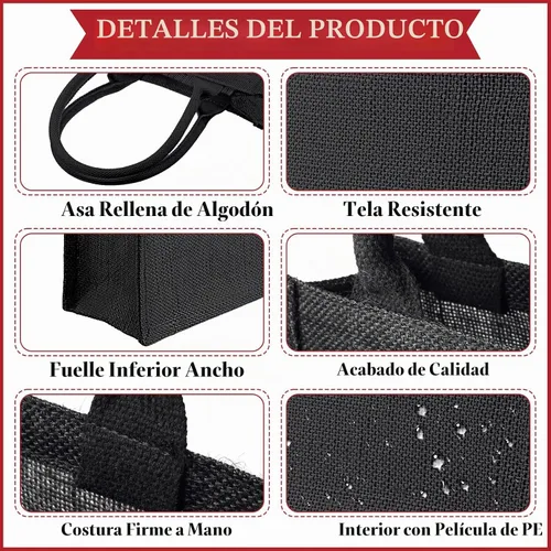 Vista 3 de Saintrygo - 10 bolsas de arpillera con asas, bolsa de regalo de yute, color Negro