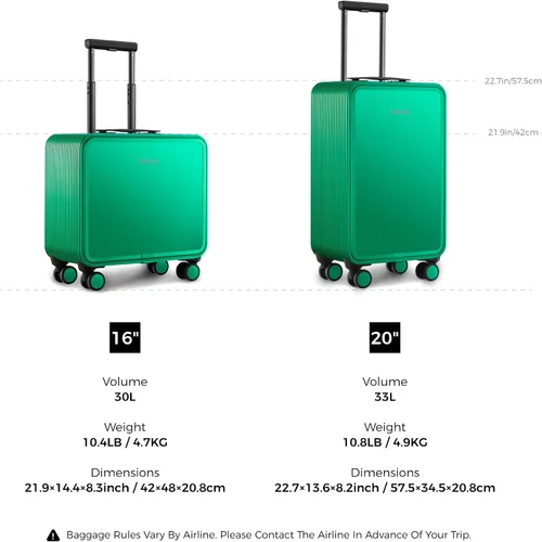 Vista 6 de TUPLUS QUICK Maleta rígida de aluminio con ruedas dobles giratorias, equipaje de mano de 16 pulgadas, silencioso, maleta con bloqueo TSA, Verde