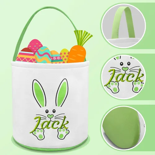 Vista 2 de Canastas de Pascua de lona para niños, cestas de Pascua personalizadas, grandes, personalizadas con nombre, cestas de regalo para bebés, para niños