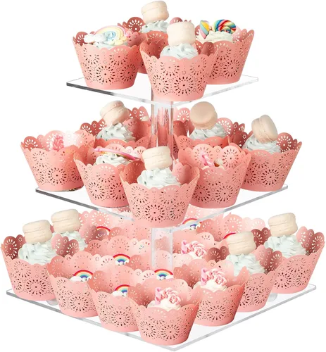Vista 9 de Boxalls Soporte para cupcakes, soporte redondo de 4 niveles para cupcakes, torre transparente de pastelería de postres para bodas, cumpleaños