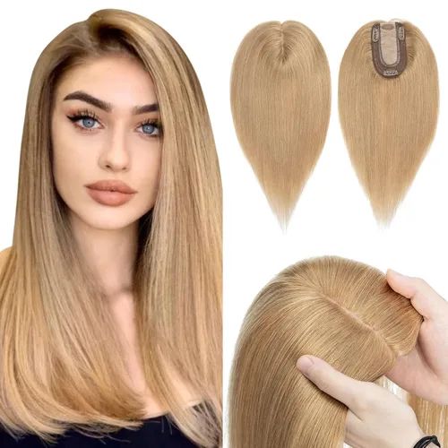 Vista 18 de Hairro Toppers de cabello humano 100% real para mujeres sin flequillo, postizos de cabello real con clip, base de seda transpirable para cubrir