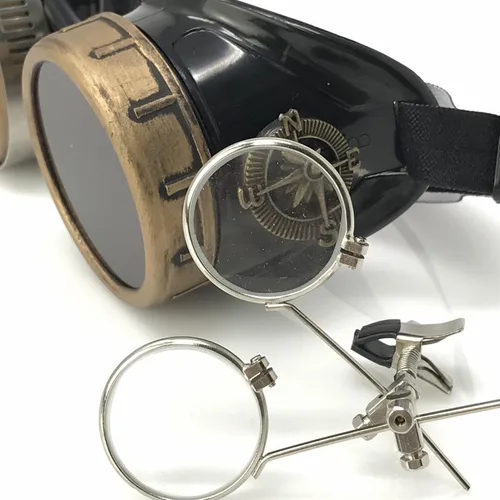 Vista 28 de Lentes estilo victoriano Steampunk con diseño de brújula, lentes de colores y lupa ocular