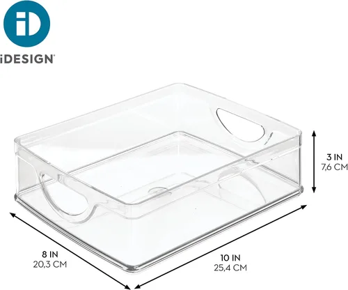 Vista 4 de iDesign contenedor apilable para despensa con asas para gabinetes o nevera, transparente, fabricado en EE. UU Contenedor de almacenamiento
