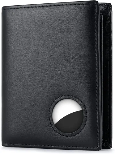 Vista 14 de Swallowmall AirTag Billetera para hombre con bloqueo RFID, de piel auténtica, plegable, para AirTag con 1 ventana de identificación, 13 tarjeteros
