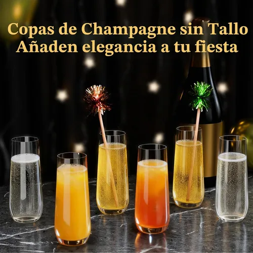 Vista 5 de Guanqiao Paquete de 12 copas de champán de plástico sin pie, 266 ml, vasos de plástico transparentes desechables, vasos de mimosa irrompibles