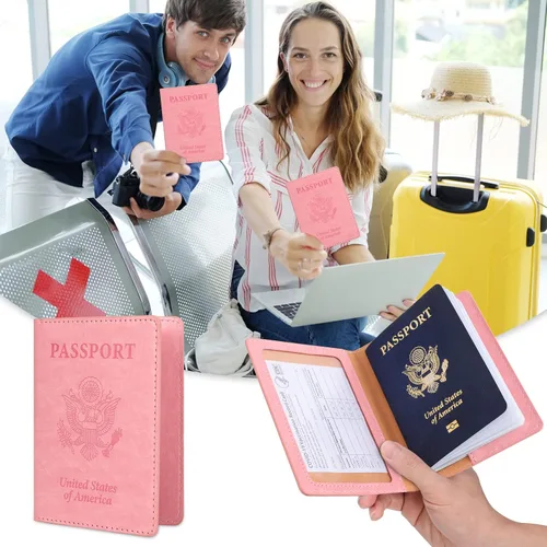 Vista 2 de BULFULL Soporte para pasaporte, bolsa de viaje para el cuello, bolsa de viaje con bloqueo RFID, cartera de cuello de viaje de múltiples vías