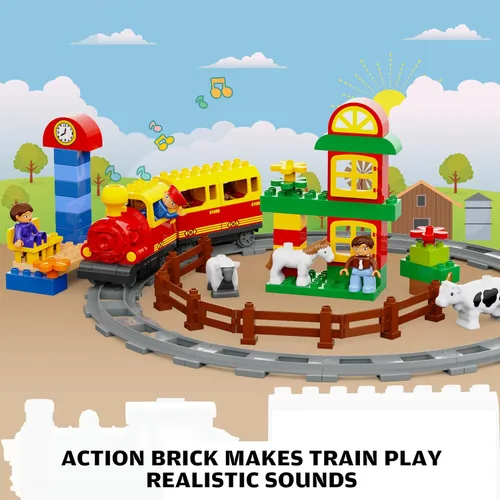 Vista 5 de Juguetes de tren eléctrico con juego de animales de granja, juego de trenes de juguete para niños pequeños y niños con música, luces y pistas