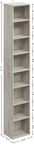 Vista 3 de IRONCK Estantería alta y estrecha de 8 niveles, estantería de esquina compacta, fácil de combinar para sala de estar, oficina, estudio, dormitorio
