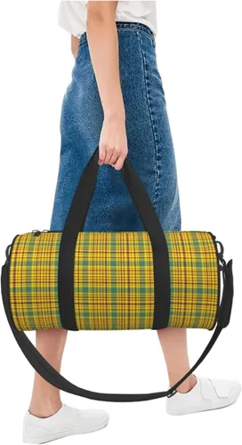 Vista 5 de Large Duffle Bag for Travel - Retro Yellow Plaid Print Gym Bag for Women Men, Travel Foldable Bags for Women Men with Zippered Multiple Pockets