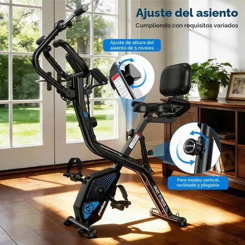 Vista 6 de pooboo - Bicicleta de ejercicio plegable, bicicleta estática vertical plegable, bicicleta magnética para interiores X-Bike con resistencia ajustable