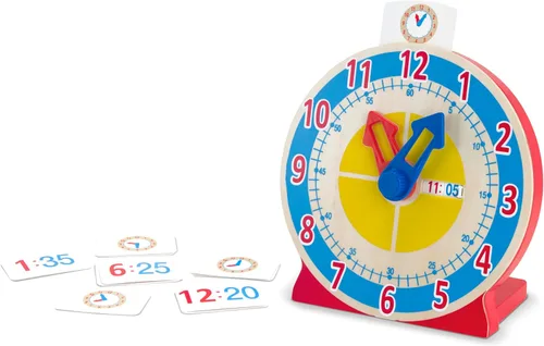 Vista 8 de Reloj de madera educativo para niños, con tarjetas reversibles de hora; juguete "Turn & Tell" de Melissa & Doug