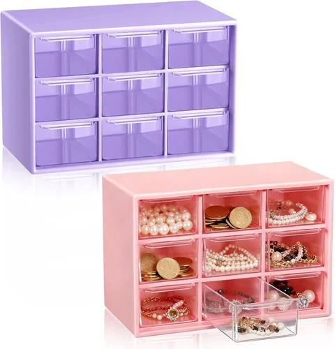 Vista 9 de Wenqik 2 Piezas Mini Cajones de Almacenamiento Organizador de Caja de Herramientas para Maestros con 9 Cajones Transparentes Pequeño Organizador
