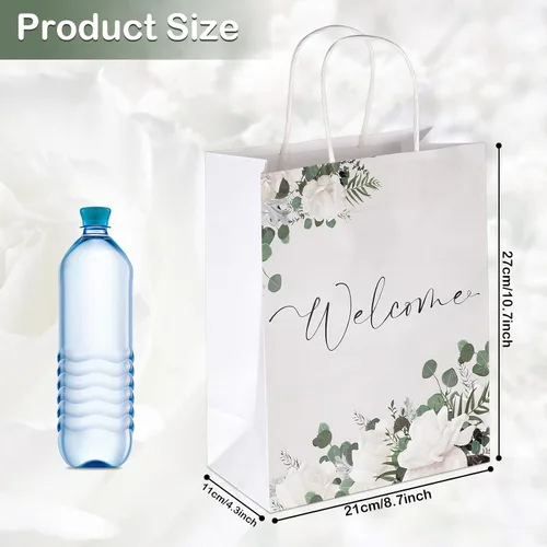 Vista 3 de Chinco 36 bolsas blancas de regalo de bienvenida con asas, 11 x 9 x 4.7 pulgadas, bolsas de papel a granel para invitados de boda, cumpleaños, baby