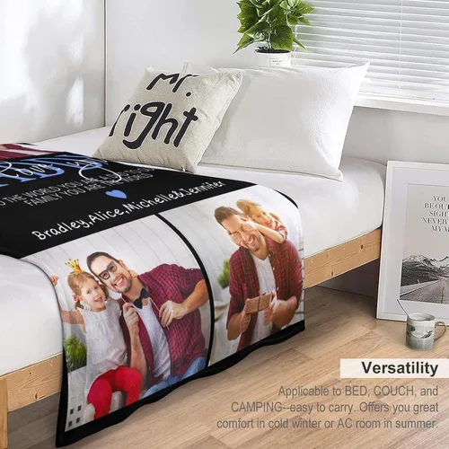 Vista 4 de Manta personalizada para papá abuelo, regalo de manta personalizada para el día del padre, manta personalizada con foto para papá, regalo