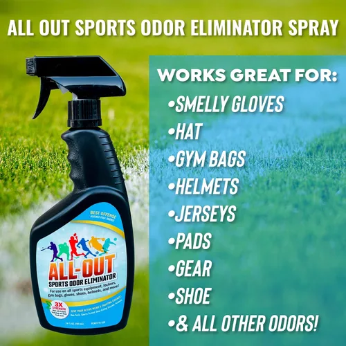 Vista 7 de All-Out Sports Spray eliminador de olores y desodorante Perfecto para guantes malolientes, sombreros, bolsos, cascos, camisetas, almohadillas