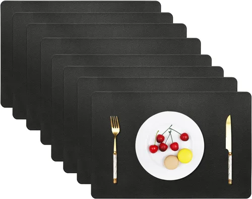 Vista 15 de Vinjiasin Juego de 4 manteles individuales de cuero negro, impermeables, lavables, resistentes al calor, resistentes, rectangulares, para cocina