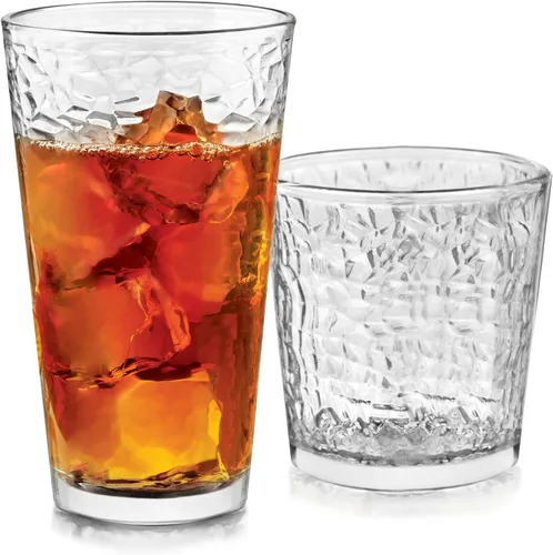 Vista 7 de Libbey Ascent Tumbler and Rocks - Juego de 16 vasos de vidrio con curvatura, juego de cristalería versátil para fiestas y más