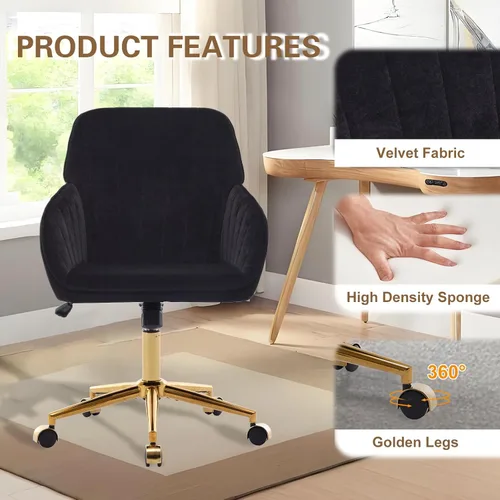 Vista 3 de Silla moderna de oficina en casa, cómoda silla de escritorio de terciopelo, silla de tocador de maquillaje con ruedas, silla giratoria ajustable