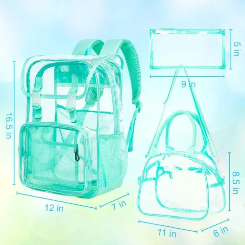 Vista 34 de Mochila transparente, aprobada por el estadio, para niñas y niños, mochila transparente de PVC resistente para mujeres y hombres