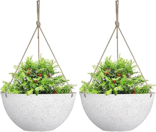 Vista 13 de La Jolie Muse - Macetas colgantes para plantas al aire libre, maceta colgante grande con agujeros de drenaje, macetas colgantes negras para flores
