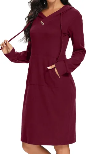 Vista 3 de Kimmery Vestido de manga larga para mujer, ligero, con bolsillo de canguro, sudadera con capucha para otoño