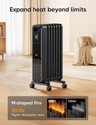 Vista 3 de DREO Radiador lleno de aceite, calentadores radiantes eléctricos para uso en interiores, habitación grande con control remoto, bloqueo infantil, 4