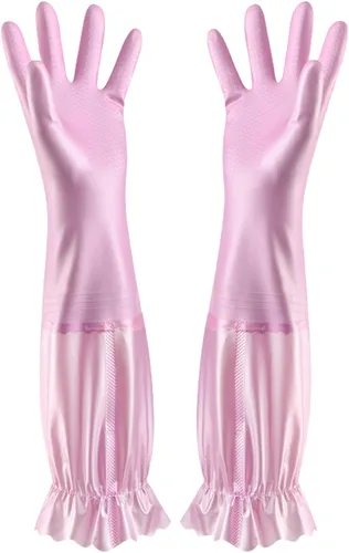 Vista 13 de RARITYUS Guantes de limpieza de cocina para el hogar, guantes de puño largo antideslizantes con forro de algodón impermeable