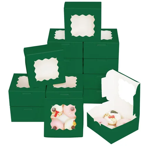 Vista 11 de Bakepacker 60 piezas Cajas para galletas negras de 6 x 6 x 3 pulgadas, fáciles de montar, cajas para macarrones y repostería con ventana para Negro