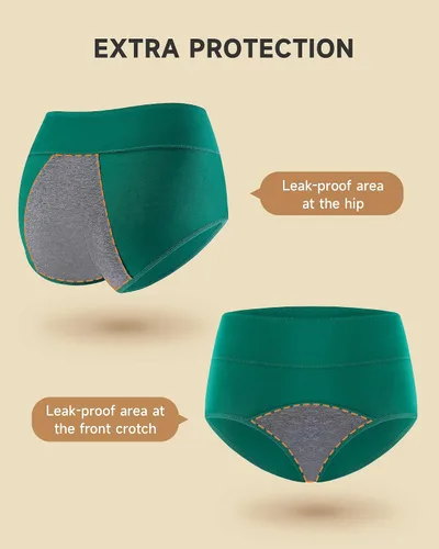 Vista 3 de PULIOU Ropa interior para el período para mujer, de cintura alta, de flujo pesado, pantaletas menstruales para adolescentes, de algodón, posparto