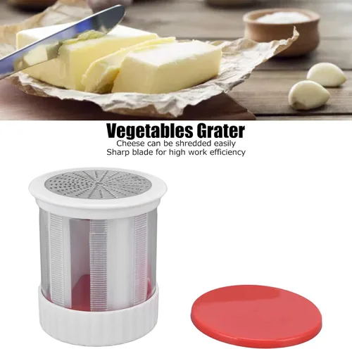 Vista 3 de Rallador de queso, rallador manual giratorio portátil de mantequilla de acero inoxidable, rallador cilíndrico de mano para frutas y verduras