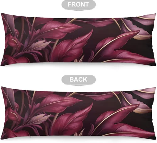 Vista 3 de Elegant Leaves - Funda de almohada de poliéster (20 x 54 pulgadas), color burdeos