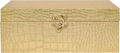 Vista 7 de Juego de 2 cajas de almacenamiento decorativas de madera, cuero de cocodrilo dorado con cierre para el hogar, cocina, sala de estar, regalo ideal