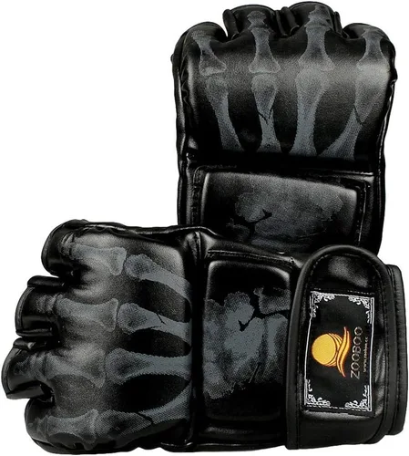 Vista 2 de ZooBoo Guantes de MMA, guantes de boxeo de medio dedo, guantes de lucha MMA con banda de muñeca ajustable para Sanda Sparring saco de boxeo