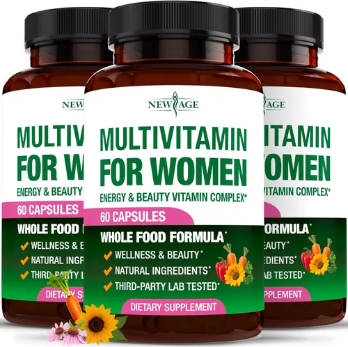 Vista 9 de NEW AGE Multivitamínico para mujer, complejo B, alimentos integrales, soporte para el cabello, hierro, multivitamínico todo en 1 para mujer
