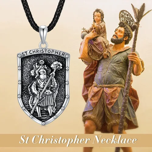 Vista 13 de VONALA Collar de medalla de San Miguel/San Benito/San Cristóbalo/Virgen María/Anubis Medalla de Plata de Ley Collar con colgante de medallón